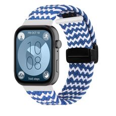 Per Huawei Watch Fit3 cinturino intrecciato con fibbia pieghevole magnetica (onda blu bianco)