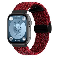 Per Huawei Watch Fit3 cinturino intrecciato con fibbia pieghevole magnetica (nero sabbia rosso)