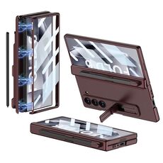 Per Samsung Galaxy Z Fold6 GKK Custodia per telefono pieghevole magnetica integrata a copertura totale con slot per penna, penna non inclusa (vino rosso)