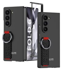 Per Samsung Galaxy Z Fold6 GKK Custodia per telefono con anello per cinturino da polso laterale con foro accurato integrato (fibra di carbonio nera)