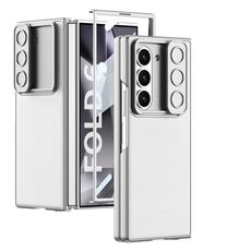 Per Samsung Galaxy Z Fold6 GKK Custodia per telefono in pelle con finestra scorrevole ultrasottile integrata (Argento)