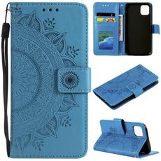 Per Xiaomi Redmi 13 4G Custodia per cellulare in pelle con fiore totem in rilievo con cordino (blu)