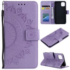 Per Xiaomi Redmi 13 4G Custodia per cellulare in pelle con fiore totem in rilievo con cordino (viola)