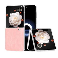 Custodia per telefono con bordo trasparente satinato in pelle PU per Honor Magic V Flip (rosa)