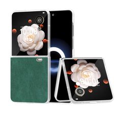 Custodia per telefono con bordo trasparente satinato in pelle PU per Honor Magic V Flip (verde)