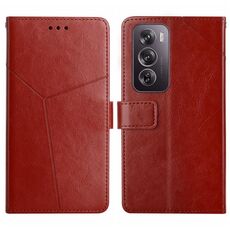 Per OPPO Reno12 5G Custodia per cellulare in pelle con motivo a Y globale (marrone)