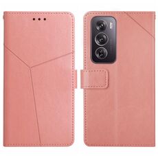 Per OPPO Reno12 5G Custodia per telefono in pelle flip con motivo globale a forma di Y (rosa)