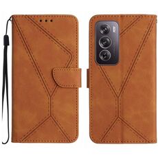 Per la custodia del telefono in pelle goffrata con cuciture globali OPPO Reno12 Pro 5G (marrone)