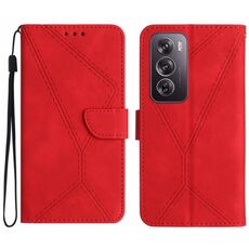 Per la custodia del telefono in pelle goffrata con cuciture globali OPPO Reno12 5G (rossa)