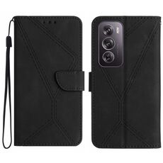 Per la custodia del telefono in pelle goffrata con cuciture globali OPPO Reno12 5G (nera)