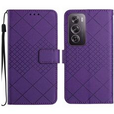 Per OPPO Reno12 5G Custodia per telefono in pelle con struttura a griglia rombica globale (viola)