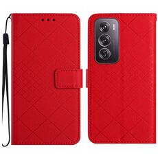 Per OPPO Reno12 5G Custodia per telefono in pelle con struttura a griglia rombica globale (rossa)