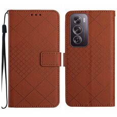 Per OPPO Reno12 5G Custodia per telefono in pelle con struttura a griglia rombica globale (marrone)