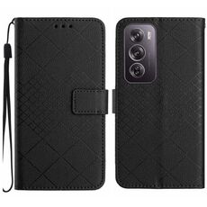 Per OPPO Reno12 5G Global Rhombic Grid Texture Custodia in pelle per telefono (nero)