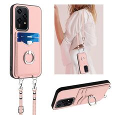 Per Honor 200 Lite Global R20 Crossbody Rope Ring Card Holder Custodia per telefono (rosa)