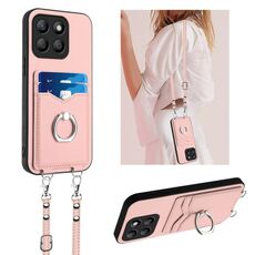 Per Honor X8b Global R20 Custodia per telefono porta carte con anello in corda a tracolla (rosa)