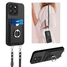 Per Honor X8b Global R20 Custodia per telefono porta carte con anello in corda a tracolla (nera)