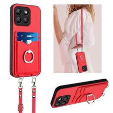 Per Honor X8b Global R20 Custodia per telefono porta carte con anello in corda a tracolla (rossa)