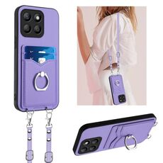 Per Honor X8b Global R20 Custodia per telefono porta carte con anello in corda a tracolla (viola)