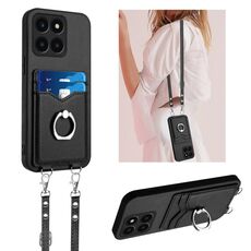 Per Honor X6a Global R20 Custodia per telefono porta carte con anello in corda a tracolla (nera)