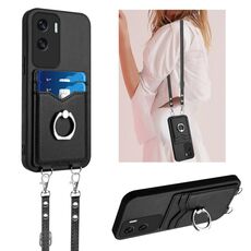 Per Honor X50i R20 Custodia per telefono porta carte con anello in corda a tracolla (nera)