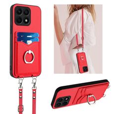 Per Honor X8a R20 Custodia per telefono porta carte con anello in corda a tracolla (rossa)