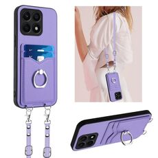 Per Honor X8a R20 Custodia per telefono porta carte con anello in corda a tracolla (viola)