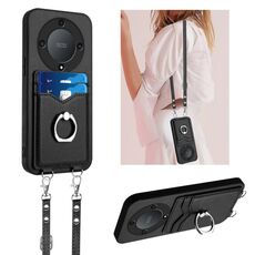 Per Honor X9a / Magic5 Lite R20 Custodia per cellulare con anello in corda a tracolla (nero)