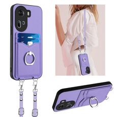 Per OPPO Reno11 Global R20 Custodia per telefono porta carte con anello in corda a tracolla (viola)