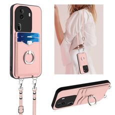 Per OPPO Reno11 Pro Global R20 Crossbody Rope Ring Card Holder Custodia per telefono (rosa)