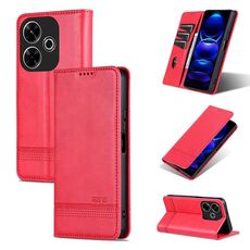 Per Xiaomi Redmi 13 4G Global AZNS Custodia magnetica in pelle di vitello con texture di vitello (Rosso)