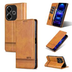 Per Xiaomi Redmi 13 4G Global AZNS Custodia magnetica in pelle di vitello con vibrazione (marrone chiaro)
