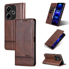 Per Xiaomi Redmi 13 4G Global AZNS custodia magnetica in pelle di vitello con texture di vitello (marrone scuro)