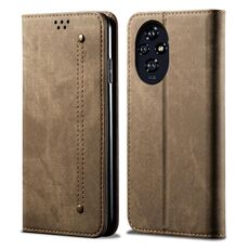 Custodia in pelle flip con texture denim per Honor 200 (cachi)