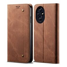 Custodia per telefono in pelle flip con texture denim per Honor 200 (marrone)