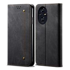Custodia per telefono in pelle flip con texture denim per Honor 200 (nera)