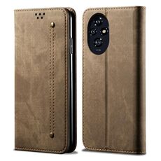 Custodia in pelle flip con texture denim per Honor 200 Pro (cachi)