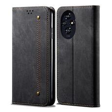 Custodia per telefono in pelle flip con texture denim per Honor 200 Pro (nera)