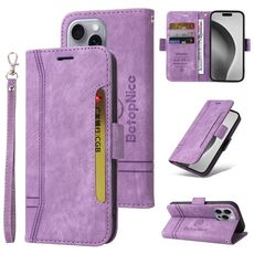 Custodia per telefono in pelle BETOPNICE con fibbia a doppio lato per iPhone 16 Pro Max (viola)