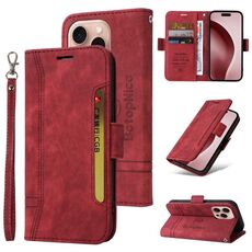 Custodia per telefono in pelle BETOPNICE con fibbia a doppio lato per iPhone 16 Pro (rossa)
