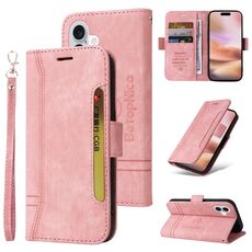 Custodia per telefono in pelle BETOPNICE con fibbia a doppio lato per iPhone 16 Plus (rosa)