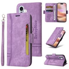 Custodia per telefono in pelle BETOPNICE con fibbia a doppio lato per iPhone 16 Plus (viola)