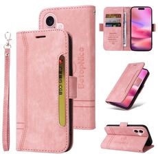 Per iPhone 16 BETOPNICE Custodia per telefono in pelle con fibbia a doppio lato (rosa)