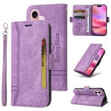 Per iPhone 16 BETOPNICE Custodia per telefono in pelle con fibbia a doppio lato (viola)
