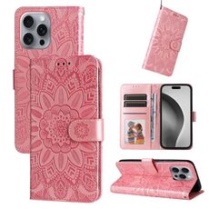 Custodia per telefono in pelle girasole goffrata per iPhone 16 Pro Max (rosa)
