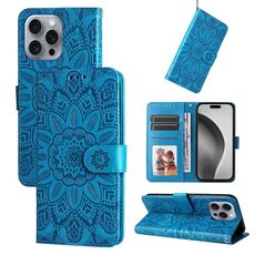 Custodia per telefono in pelle girasole goffrata per iPhone 16 Pro Max (blu)