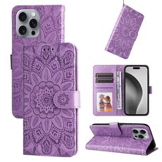 Custodia per telefono in pelle girasole goffrata per iPhone 16 Pro Max (viola)