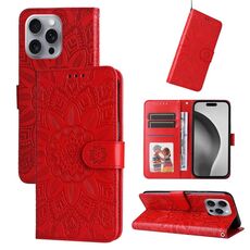 Custodia per telefono in pelle girasole goffrata per iPhone 16 Pro Max (rossa)