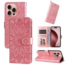 Custodia per telefono in pelle girasole goffrata per iPhone 16 Pro (rosa)