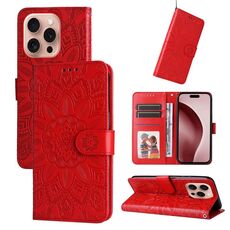 Custodia per telefono in pelle girasole goffrata per iPhone 16 Pro (rossa)